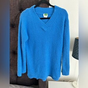 Anthropologie Vibrant Blue Textured Pullover with V neck and Bell Sleeves